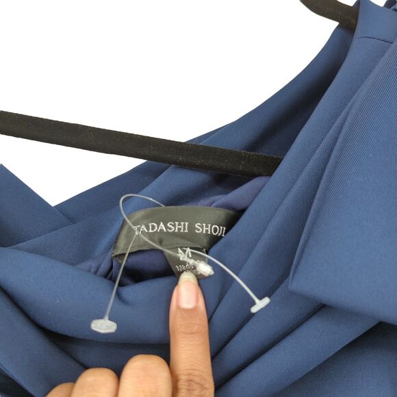 TADASHI SHOJI Women M Snyder Dress Royal Navy Blue Drapes Neoprene Bow NEW FLAW - Picture 5 of 9